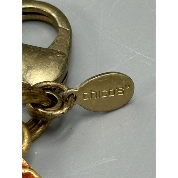 CHICOS~GOLD GEOMETRIC Hammered Enameled ORANGE CHAIN BELT Adjustable - Picture 3 of 4